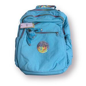 Kipling Seoul‎ Go Extra Large Backpack Blue Splash Laptop Bag w/ Monkey Charm